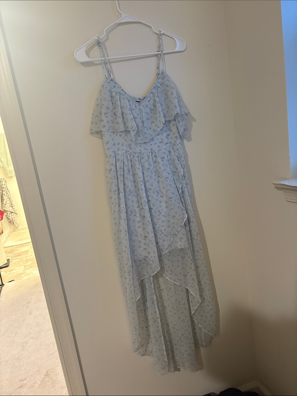 Abercrombie & Fitch Light Blue Floral Ruffle High-Low Dress